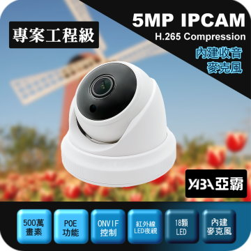 監視器材POE供電500萬H.265有聲紅外線半球型網路攝影機IPCAM (體積小)